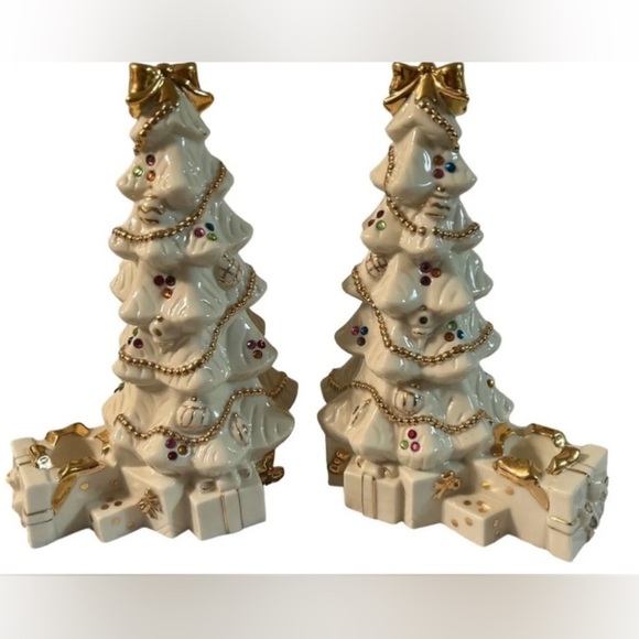 Lenox The Jeweled Christmas Tree Candlesticks Candle Holders Fine Ivory China - Picture 3 of 4